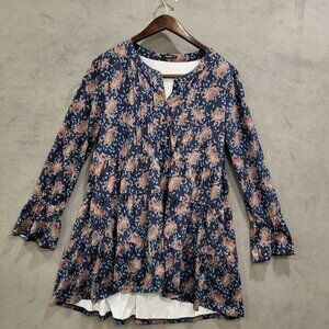 Reborn Empire Style Dress Tunic Women's Size XL Boho Paisley Pintuck‎ Layered